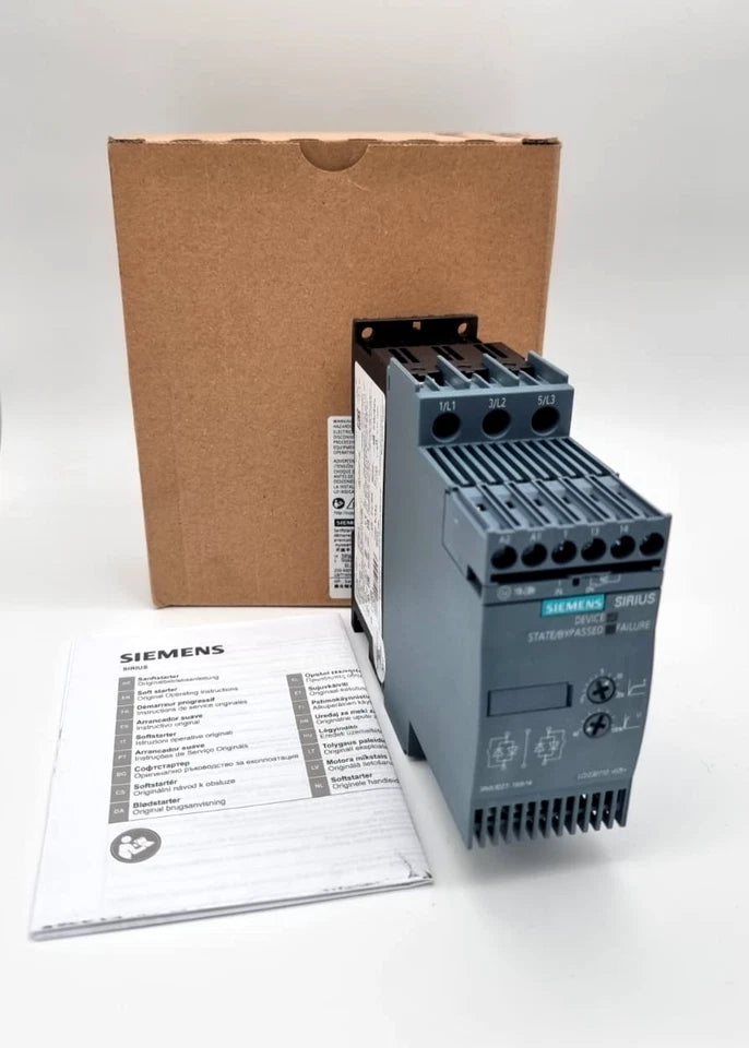 Siemens 3RW3027-1BB14 SIRIUS Sanftstarter 32A 480V 110-230V S0 with product box and manual