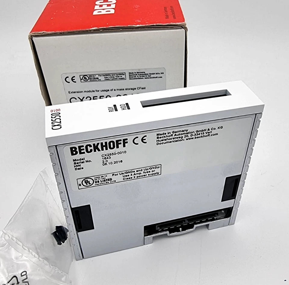 Beckhoff CX2550-0010 Erweiterungsmodul für CX20xx CFast-Einschub, neu und originalverpackt, mit CE-Kennzeichnung und Modellnummer.