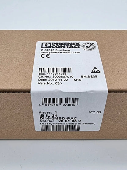 Phoenix Contact 2861959 IB IL 24 DI16-2MBD-PAC Digitalmodul | sealed with original packaging label and barcode visible on box.