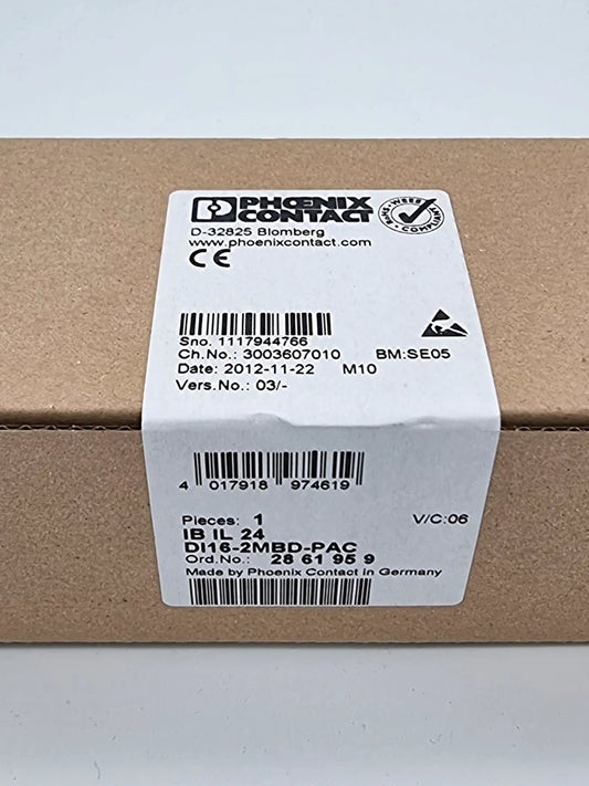 Phoenix Contact 2861959 IB IL 24 DI16-2MBD-PAC Digitalmodul | sealed with original packaging label and barcode visible on box.