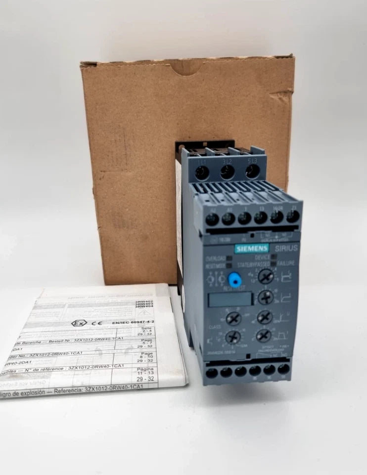 Siemens 3RW4024-1BB14 SIRIUS Sanftstarter 12,5A 480V 110-230V with user manual and packaging