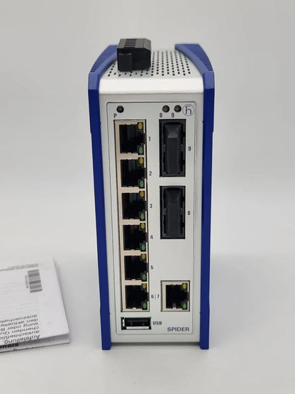 Hirschmann 942-141-030 SPIDER-PL-20-07T1M2M299TY9HHHH Industrial Ethernet Switch in original packaging with ports visible