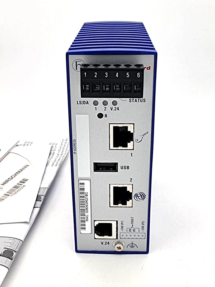 Hirschmann 943-011-301 EAGLE mGuard VPN TX/TX Industrial Security Router, new and in original packaging, front view.