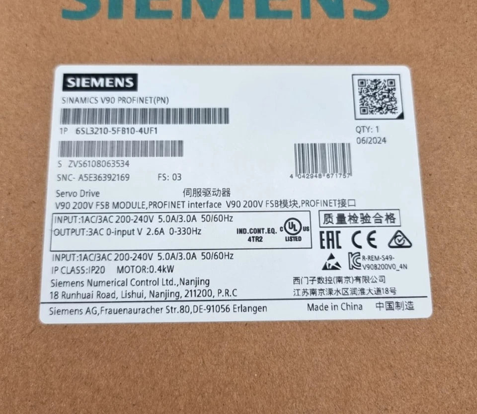 Siemens 6SL3210-5FB10-4UF1 SINAMICS V90 Servo-Umrichter | sealed
