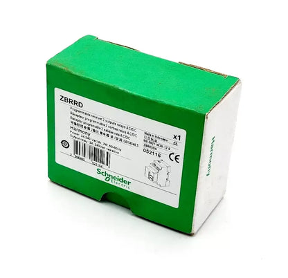 Schneider Electric ZBRRD Programmable Receiver Harmony 24-240V ACDC in green packaging, energy-efficient and versatile.