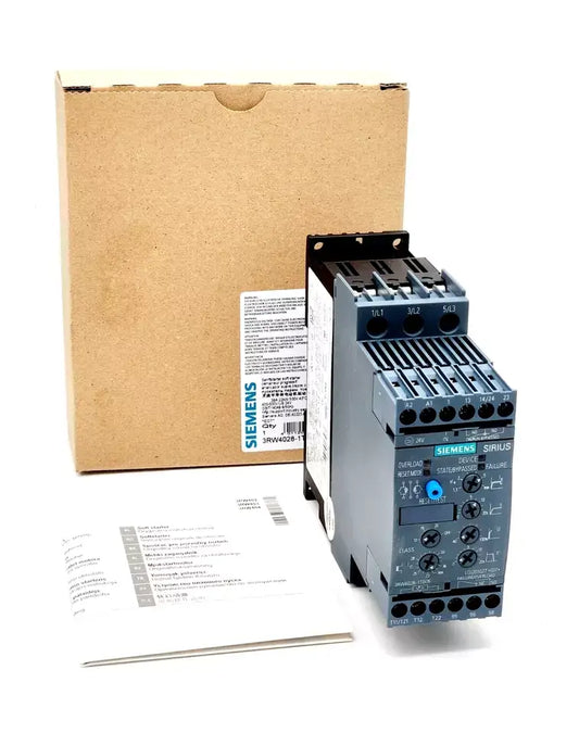 Siemens 3RW4028-1TB05 SIRIUS soft starter S0 38A with box and manual for 22 kW motor
