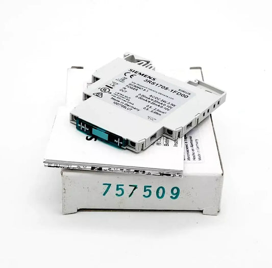 Siemens 3RS1705-1FD00 interface converter AC/DC 24V, showing packaging and device, ideal for electrical separation and signal conversion.