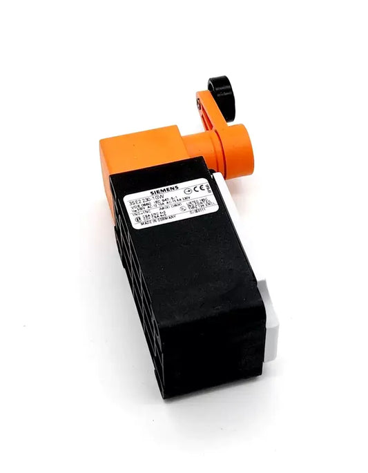 Siemens 3SE2230-1GW enclosed position switch, IP65 rated, featuring a swivel lever and M20 x 1.5 cable entry.