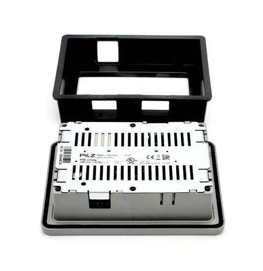 Back view of Pilz PMI v704e PMIvisu Diagnose terminal showcasing connectivity ports and mounting frame.
