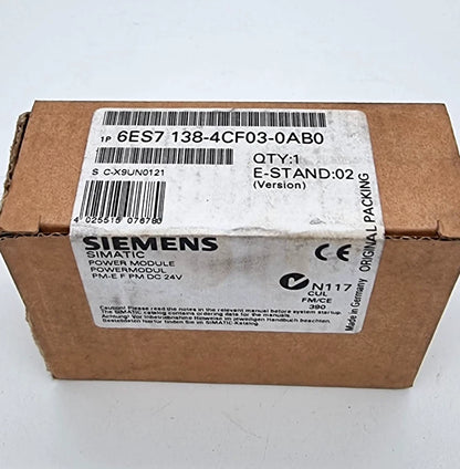 Siemens 6ES7138-4CF03-0AB0 ET200S Powermodul PM-E F PM DC24V in original packaging.