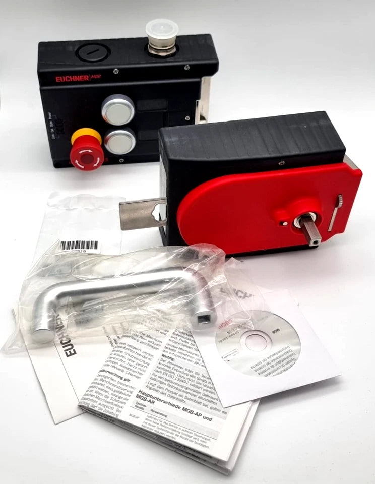 Euchner 110075 MGB-L2H-APA-L-110075 Zuhalteset with manuals and tools.