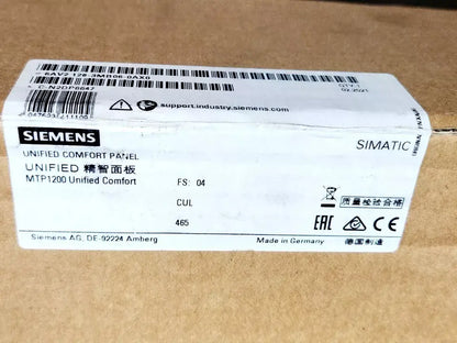 Siemens SIMATIC HMI MTP1200 Unified Comfort Panel packaging showing product labels and specifications.