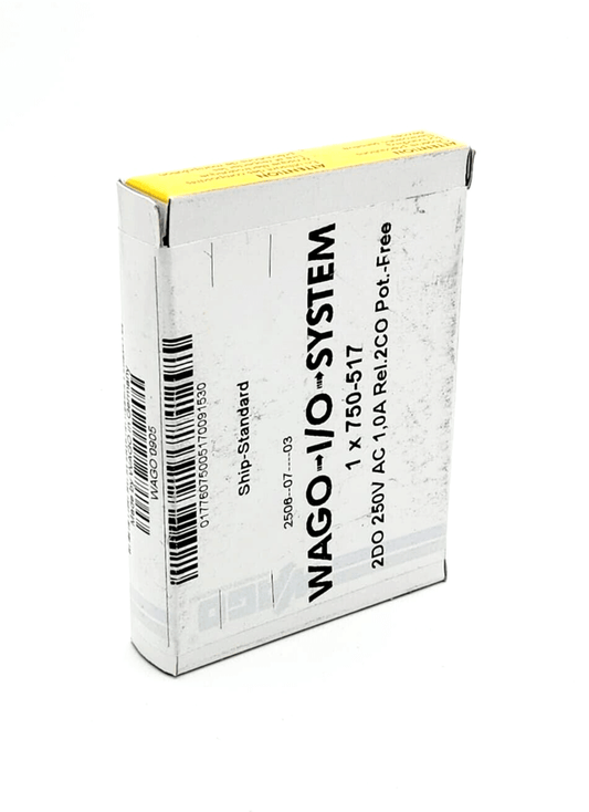 Wago 750-517 2-Kanal-Relaisausgang AC 250V 1A, IO-System packaging box, potential-free, 2 switches.