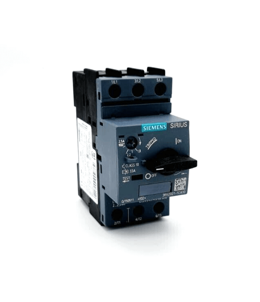Siemens 3RV2021-1CA10 motor protection circuit breaker, CLASS 10, 1.8 to 2.5 A release, 33 A N-release, screw terminal.