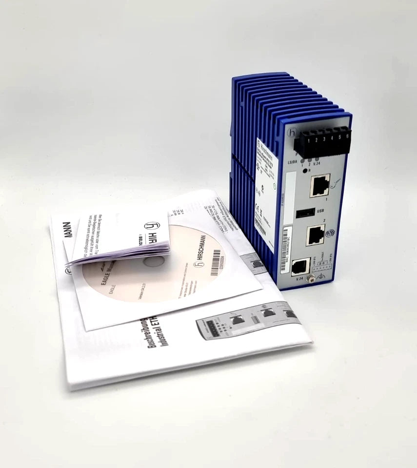 Hirschmann 943-011-301 EAGLE mGuard VPN TX/TX Industrial Security Router with user manuals and setup CD.
