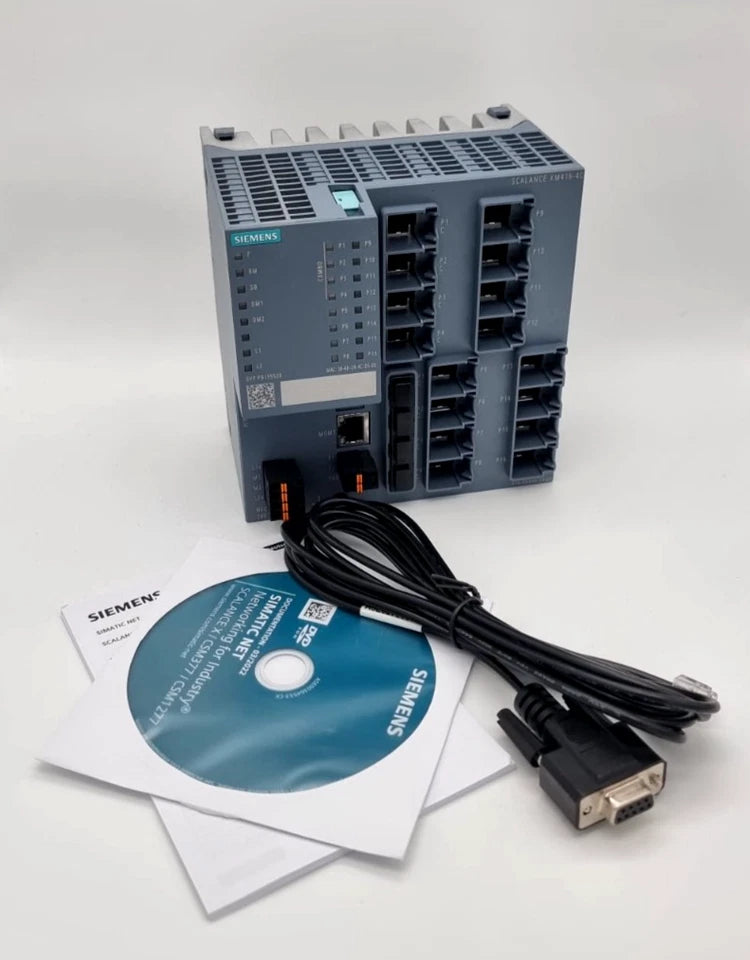 Siemens 6GK5416-4GR00-2AM2 SCALANCE XM416-4C Managed Industrial Ethernet Switch with accessories, new in open box.