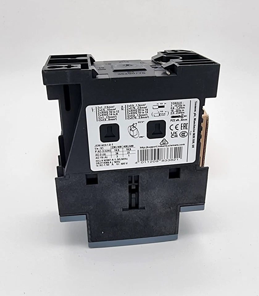 Siemens 3RT2028-1BB40 Leistungsschütz AC3e:18,5kW 1S+1Ö DC24V, Rückansicht, SIRIUS Serie, Neu und originalverpackt