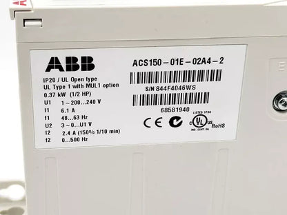 ABB ACS150-01E-02A4-2 Frequenzumrichter 0,37 kW 240 VAC / 2,4 A 500Hz