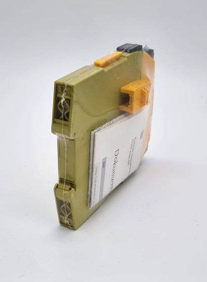 Pilz 751108 PNOZ s8 C Kontakterweiterung 24VDC 2 n/o | sealed in original packaging, showing side view with documentation included.