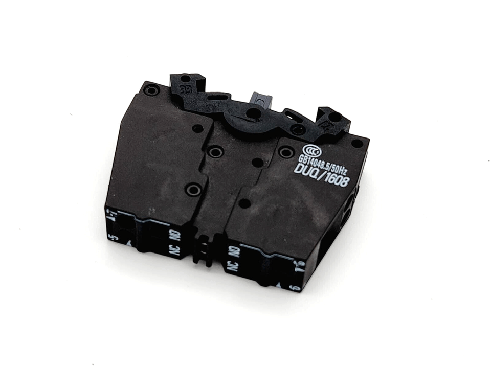 Siemens 3SB3403-0H switch element with 2 contacts, front panel mounting, spring terminal, 1NO early make + 1NC late break.
